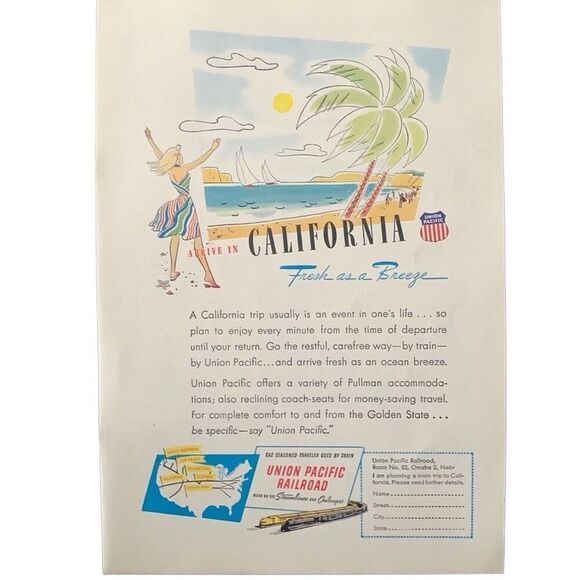 Vintage 1947 Union Pacific California Fresh as a Breeze Ad Advertisment - Picture 4 of 4